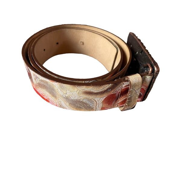 Streets Ahead Womens/Teen Leather Rose Belt Large Floral Brown Buckle Western - Picture 9 of 11